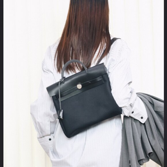Hermès Herbag Ado Backpack with Extra Canvas Body All Black - Picture 1 of 14